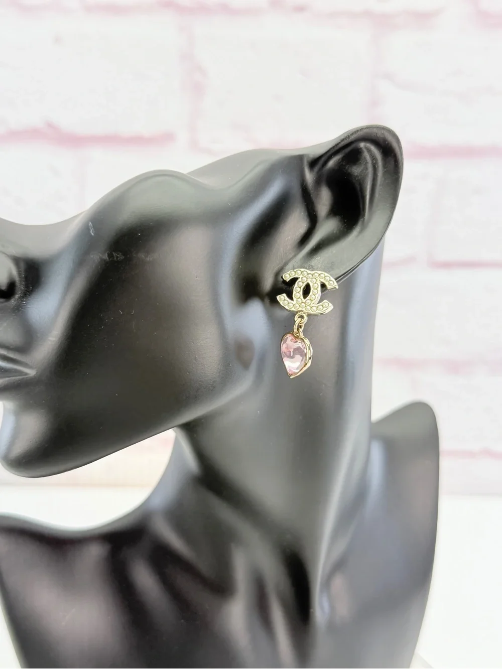 CHANEL CC Earrings Metal Gold Pink White